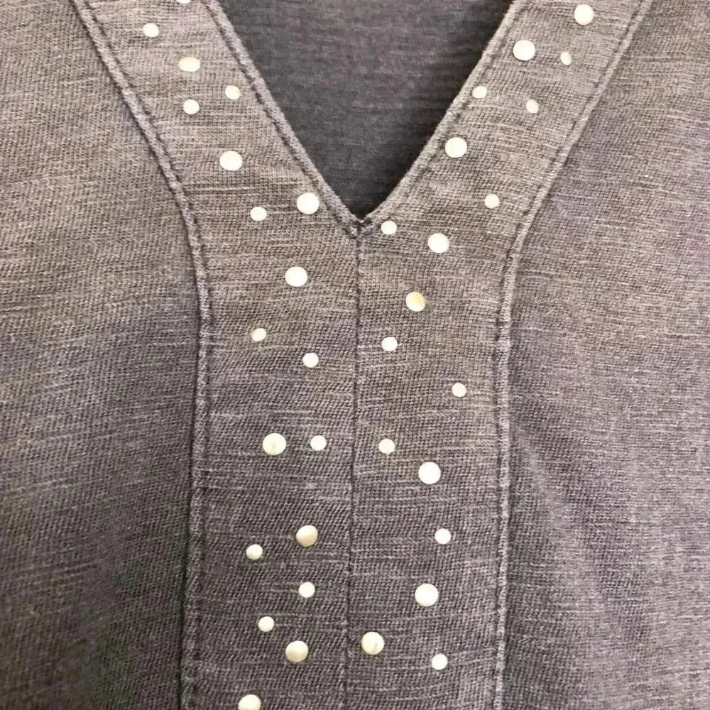 Olsen Europe  Tunic Shirt Dark Blue Rivets V-Neck Size 8 - Picture 4 of 16